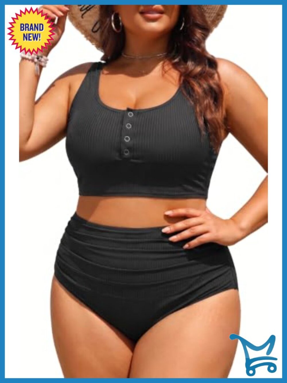 Plus Size 2 Piece Swimsuit Tummy Control Ribbed Bikini Set